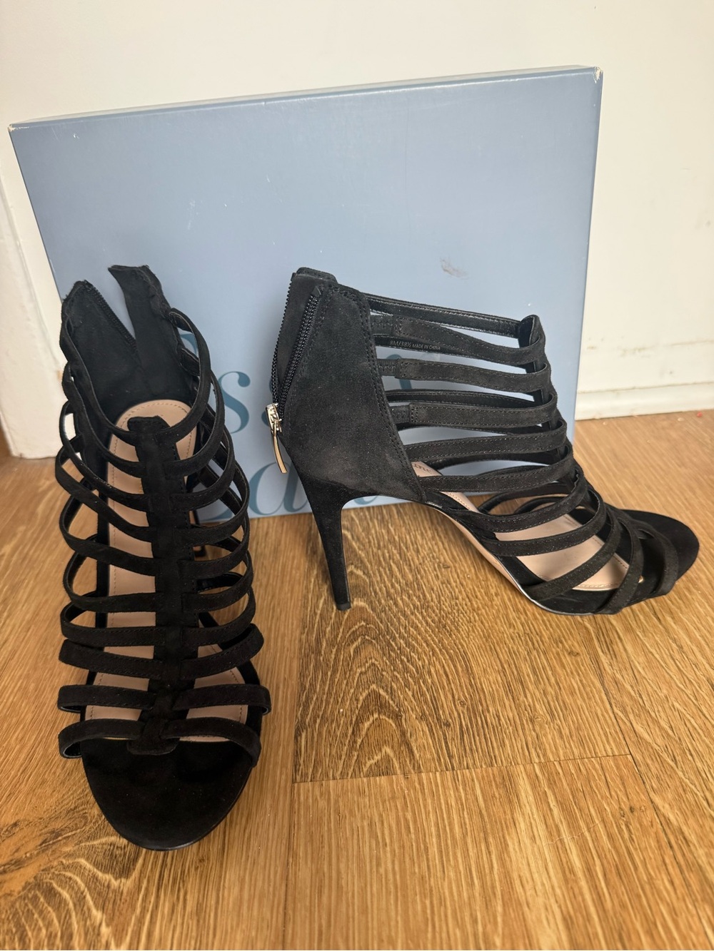Essex Lane Black Strappy Suede Stiletto Heels